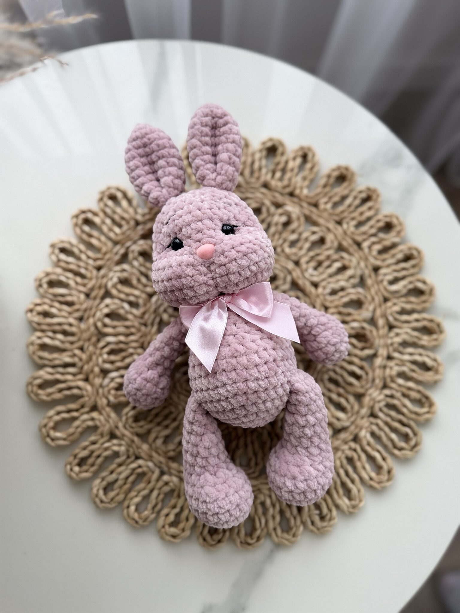 Mini zuikutis pelenų rožinės su rožiniu kaspinu - Image 2