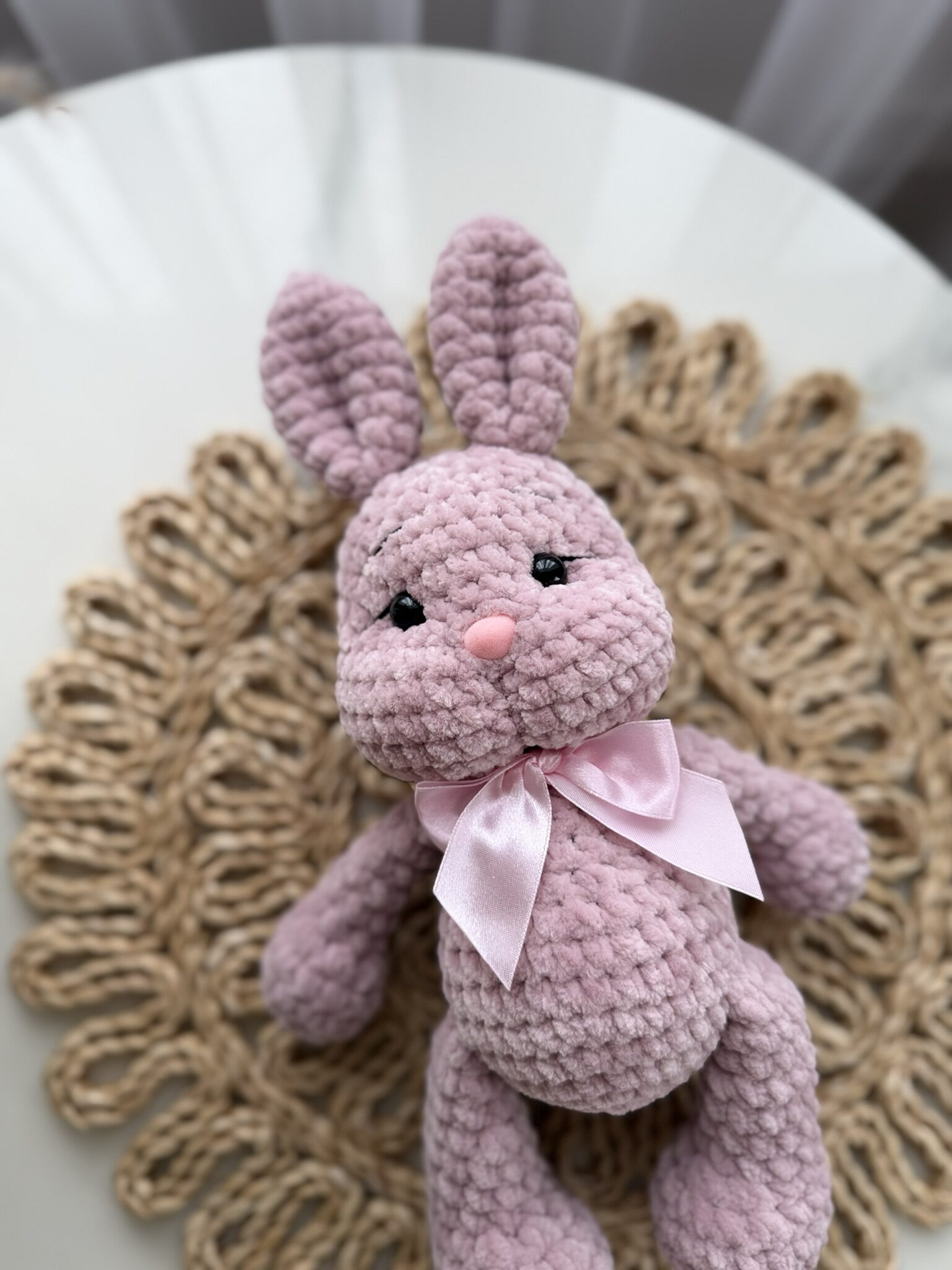 Mini zuikutis pelenų rožinės su rožiniu kaspinu - Image 3